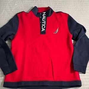 Nautica mens Red & Navy Quarter-snap button Pullover ski fleece sweater Sz xl